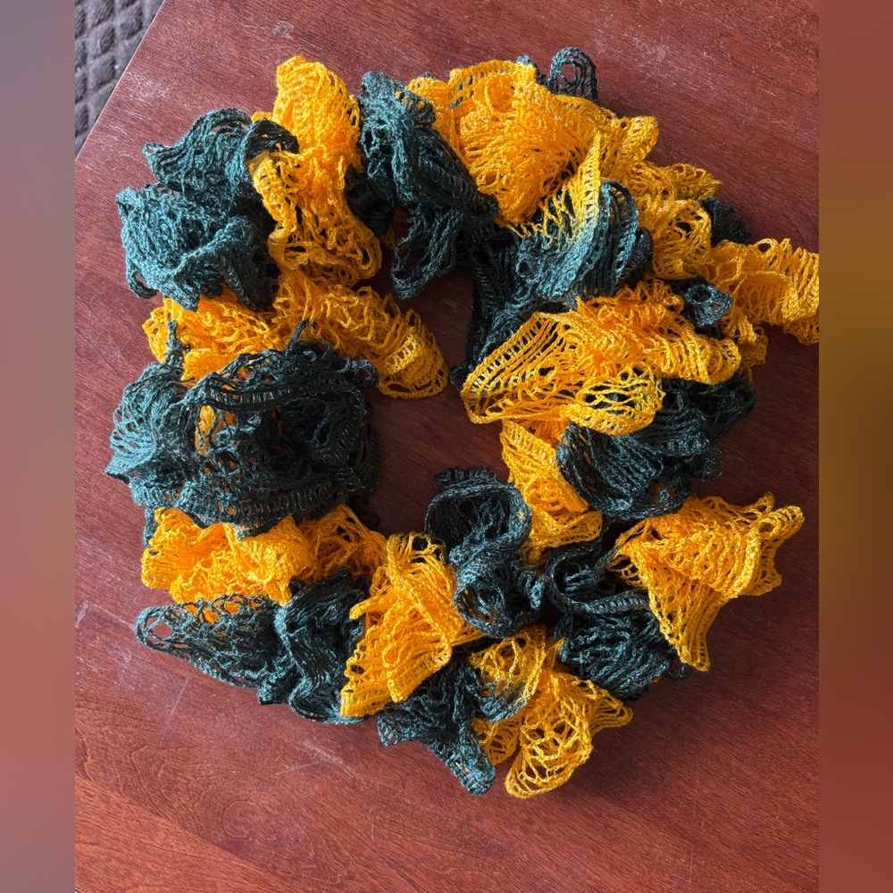 Green and Gold Crochet Scarf